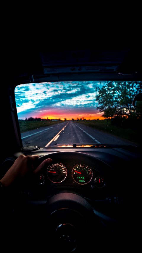 Download wallpaper 2160x3840 car, steering wheel, road, journey, sunset samsung galaxy s4, s5, note, sony xperia z, z1, z2, z3, htc one, lenovo vibe hd background