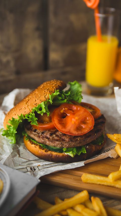 Download wallpaper 2160x3840 burger, cutlet, meat, vegetables, juicy samsung galaxy s4, s5, note, sony xperia z, z1, z2, z3, htc one, lenovo vibe hd background