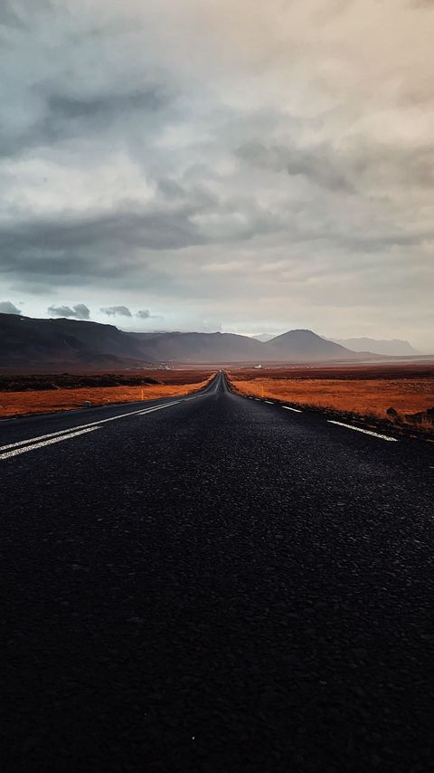 Download wallpaper 2160x3840 highway, deserted, iceland, asphalt, clouds, relief, north samsung galaxy s4, s5, note, sony xperia z, z1, z2, z3, htc one, lenovo vibe hd background