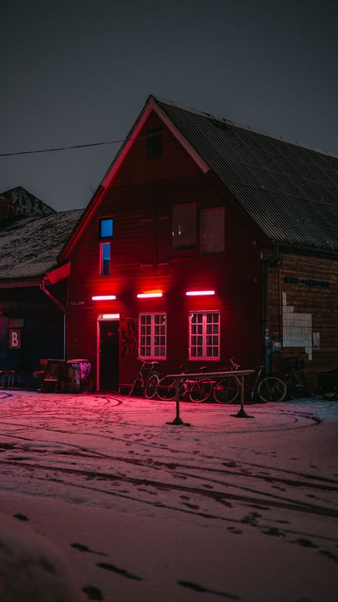 Download wallpaper 2160x3840 house, bicycles, winter, light, red samsung galaxy s4, s5, note, sony xperia z, z1, z2, z3, htc one, lenovo vibe hd background
