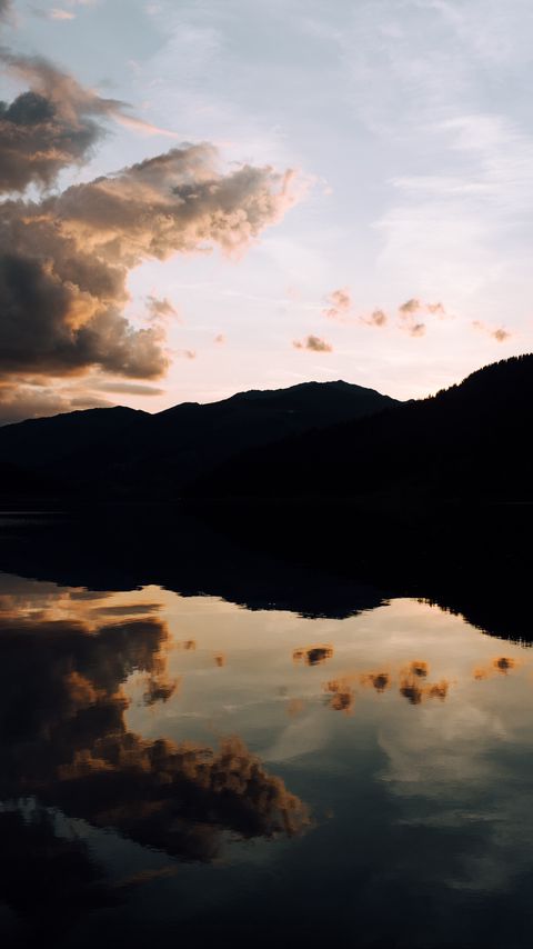 Download wallpaper 2160x3840 lake, sunset, clouds, reflection, trees, sky samsung galaxy s4, s5, note, sony xperia z, z1, z2, z3, htc one, lenovo vibe hd background