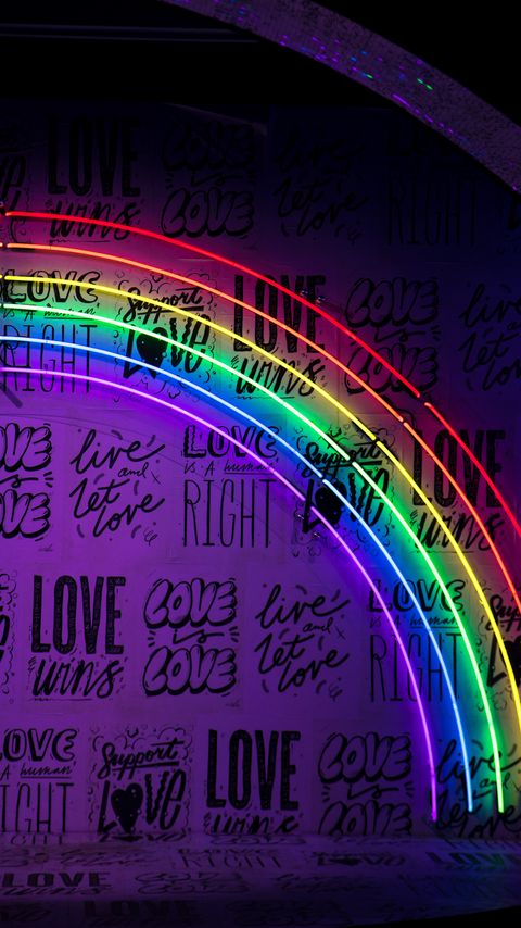 Download wallpaper 2160x3840 neon, lettering, rainbow, wall, lights samsung galaxy s4, s5, note, sony xperia z, z1, z2, z3, htc one, lenovo vibe hd background