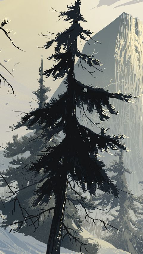 Download wallpaper 2160x3840 spruce, art, forest, winter, branches samsung galaxy s4, s5, note, sony xperia z, z1, z2, z3, htc one, lenovo vibe hd background