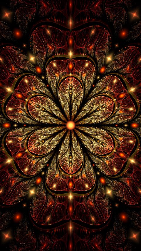 Download wallpaper 2160x3840 fractal, patterns, glitter, flower, glare, digital art hd background