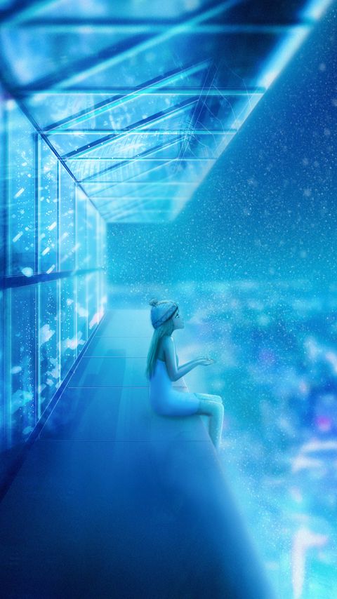 Download wallpaper 2160x3840 girl, roof, art, snow, height, blue samsung galaxy s4, s5, note, sony xperia z, z1, z2, z3, htc one, lenovo vibe hd background