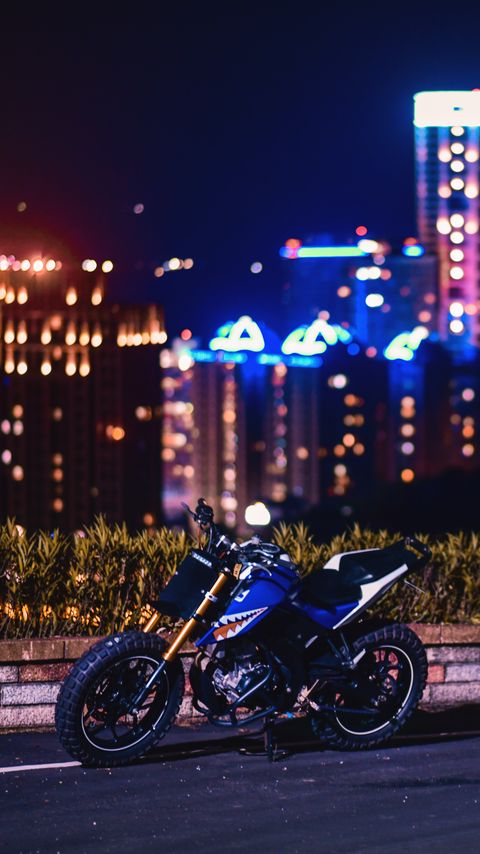 Download wallpaper 2160x3840 motorcycle, bike, night city, road, curb, view samsung galaxy s4, s5, note, sony xperia z, z1, z2, z3, htc one, lenovo vibe hd background