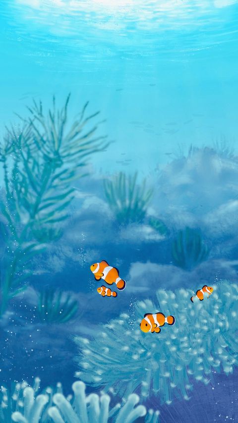 Download wallpaper 2160x3840 fish, algae, art, water, underwater world hd background