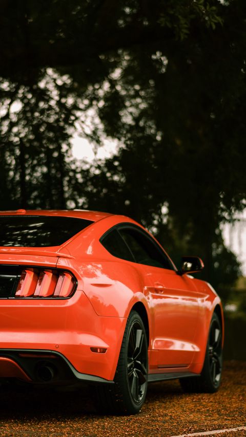 Download wallpaper 2160x3840 ford mustang, ford, car, sportscar, red, rear view samsung galaxy s4, s5, note, sony xperia z, z1, z2, z3, htc one, lenovo vibe hd background