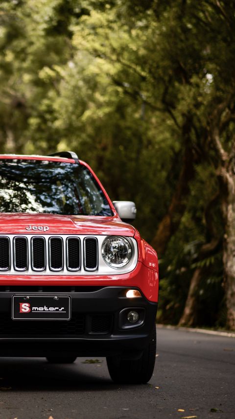 Download wallpaper 2160x3840 jeep renegade, jeep, car, suv, red, front view samsung galaxy s4, s5, note, sony xperia z, z1, z2, z3, htc one, lenovo vibe hd background