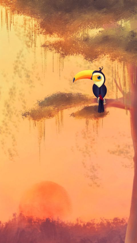 Download wallpaper 2160x3840 toucan, bird, art, tree, branch hd background