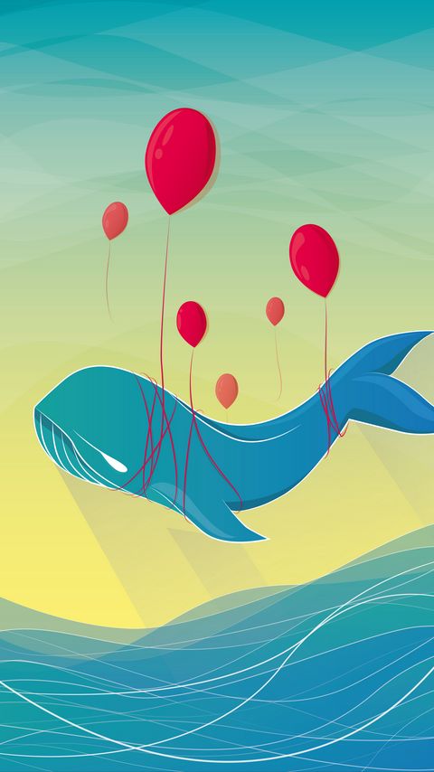 Download wallpaper 2160x3840 whale, air balloons, art, vector, flight samsung galaxy s4, s5, note, sony xperia z, z1, z2, z3, htc one, lenovo vibe hd background