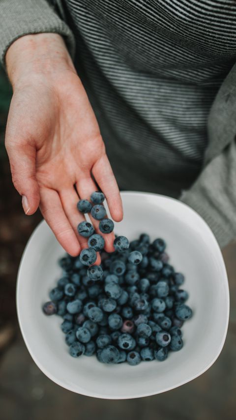 Download wallpaper 2160x3840 blueberries, berries, hand, bowl samsung galaxy s4, s5, note, sony xperia z, z1, z2, z3, htc one, lenovo vibe hd background