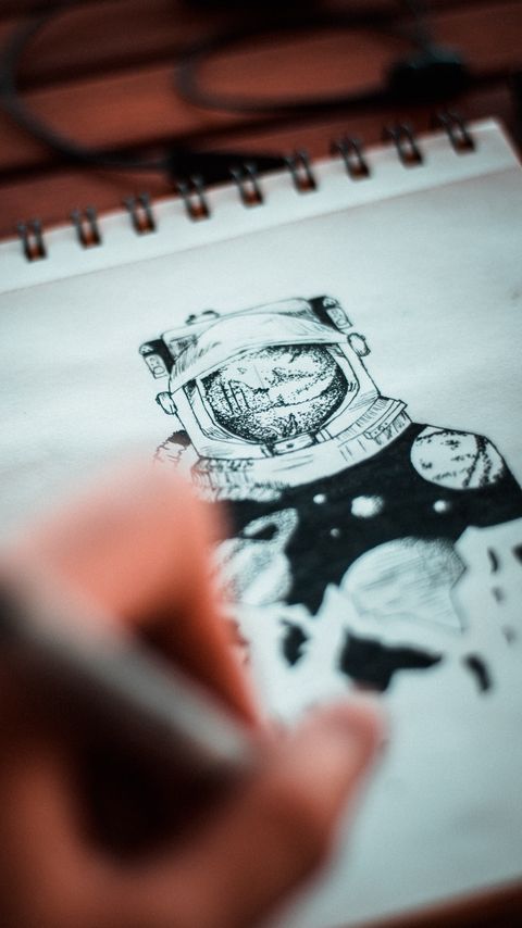 Download wallpaper 2160x3840 drawing, paper, ink, astronaut, art samsung galaxy s4, s5, note, sony xperia z, z1, z2, z3, htc one, lenovo vibe hd background