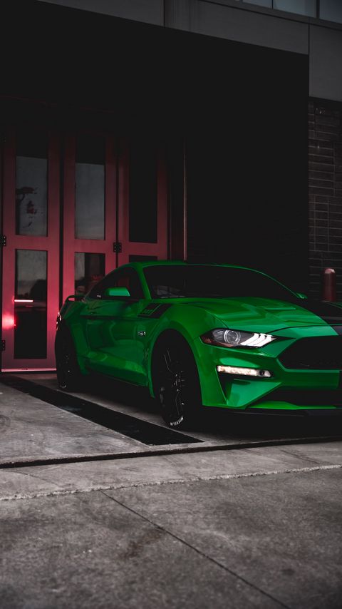 Download wallpaper 2160x3840 ford mustang, ford, car, green, sportscar, parking samsung galaxy s4, s5, note, sony xperia z, z1, z2, z3, htc one, lenovo vibe hd background