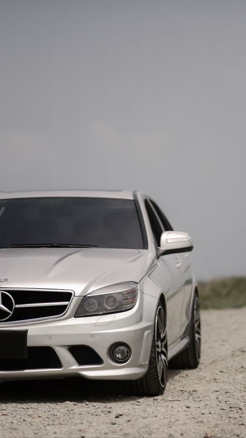 Download wallpaper 2160x3840 mercedes-benz w204, mercedes, car, gray, front view, road samsung galaxy s4, s5, note, sony xperia z, z1, z2, z3, htc one, lenovo vibe hd background