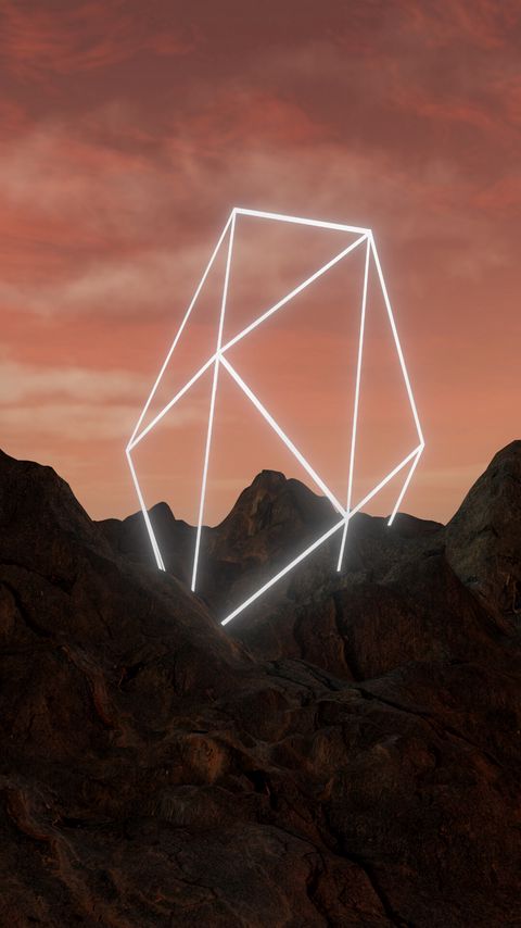 Download wallpaper 2160x3840 mountains, neon, shape, geometric, rocks hd background