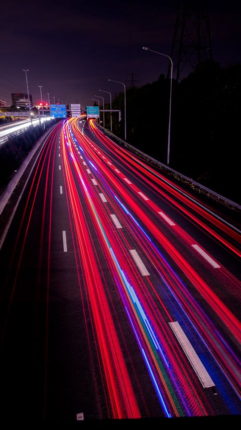 Download wallpaper 2160x3840 road, highway, night, lights, movement samsung galaxy s4, s5, note, sony xperia z, z1, z2, z3, htc one, lenovo vibe hd background
