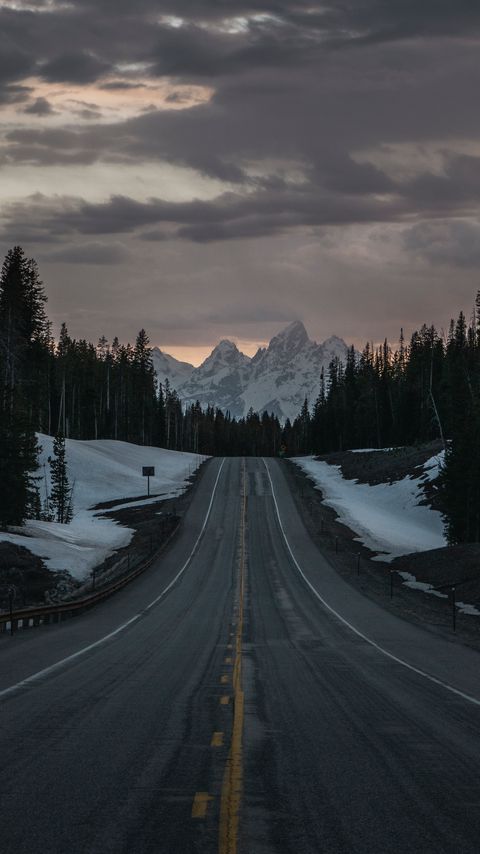 Download wallpaper 2160x3840 road, mountains, forest, hills, twilight samsung galaxy s4, s5, note, sony xperia z, z1, z2, z3, htc one, lenovo vibe hd background