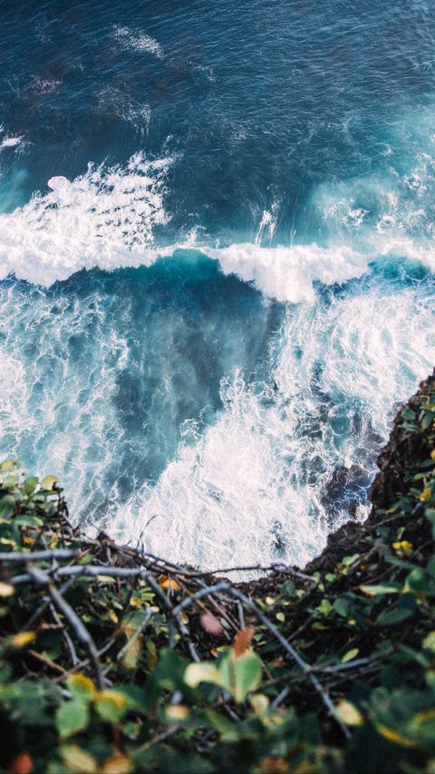 Download wallpaper 2160x3840 wave, ocean, cliff, shore, water samsung galaxy s4, s5, note, sony xperia z, z1, z2, z3, htc one, lenovo vibe hd background