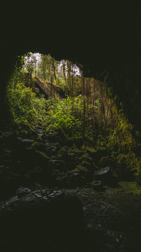 Download wallpaper 2160x3840 cave, dark, rock, stairs, nature samsung galaxy s4, s5, note, sony xperia z, z1, z2, z3, htc one, lenovo vibe hd background
