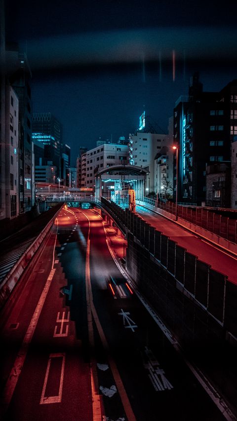 Download wallpaper 2160x3840 city, road, buildings, aerial view, night samsung galaxy s4, s5, note, sony xperia z, z1, z2, z3, htc one, lenovo vibe hd background