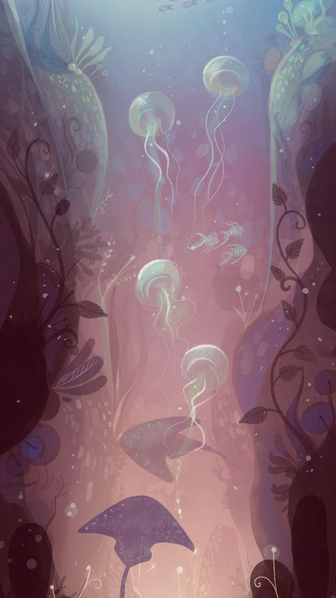 Download wallpaper 2160x3840 jellyfish, fish, algae, underwater, art samsung galaxy s4, s5, note, sony xperia z, z1, z2, z3, htc one, lenovo vibe hd background
