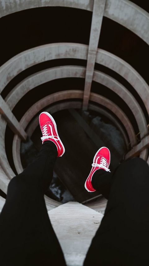 Download wallpaper 2160x3840 legs, tunnel, shoes, red, sneakers samsung galaxy s4, s5, note, sony xperia z, z1, z2, z3, htc one, lenovo vibe hd background