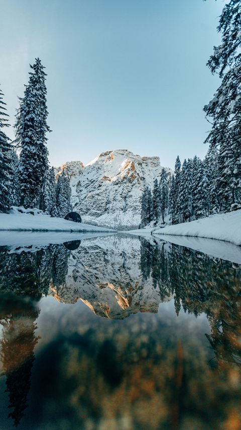 Download wallpaper 2160x3840 river, mountain, snow, winter, nature samsung galaxy s4, s5, note, sony xperia z, z1, z2, z3, htc one, lenovo vibe hd background
