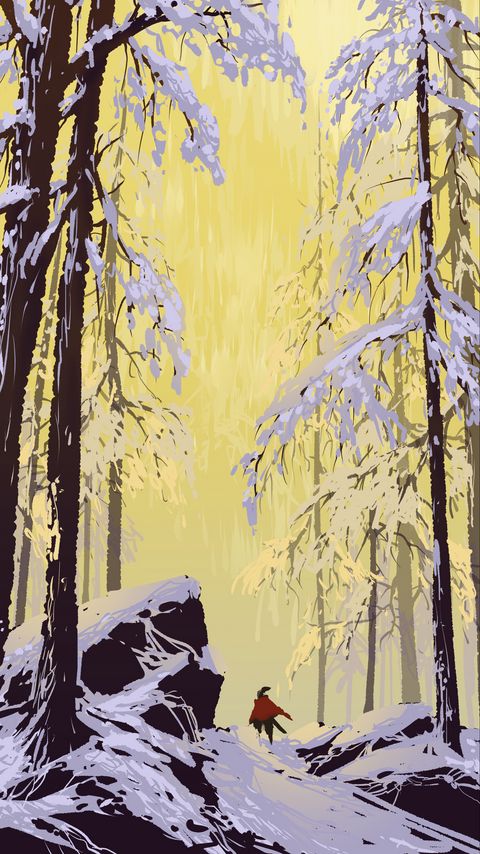 Download wallpaper 2160x3840 trees, rocks, snow, silhouette, art samsung galaxy s4, s5, note, sony xperia z, z1, z2, z3, htc one, lenovo vibe hd background