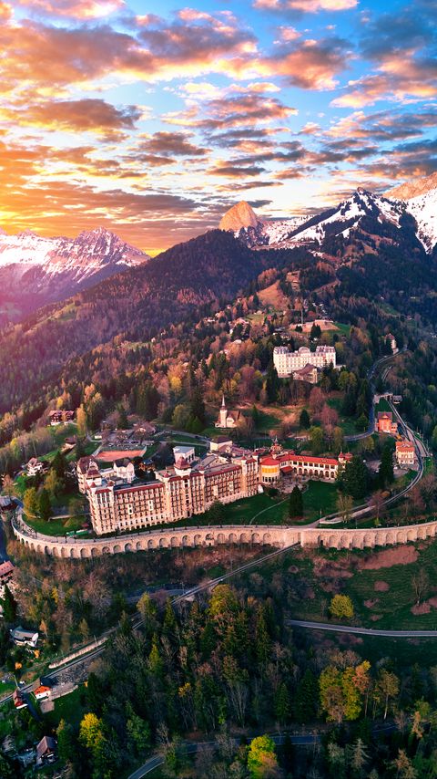 Download wallpaper 2160x3840 castle, building, architecture, mountains, snowy samsung galaxy s4, s5, note, sony xperia z, z1, z2, z3, htc one, lenovo vibe hd background