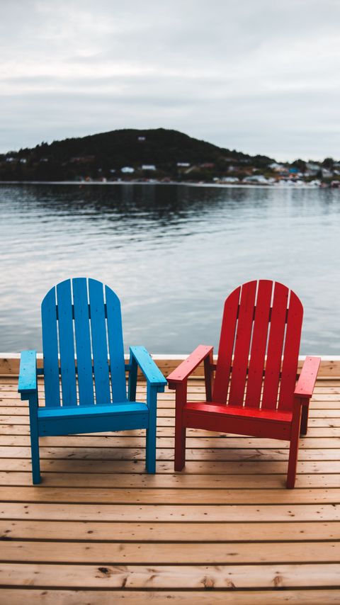 Download wallpaper 2160x3840 chairs, wooden, pier, sea, mountains samsung galaxy s4, s5, note, sony xperia z, z1, z2, z3, htc one, lenovo vibe hd background