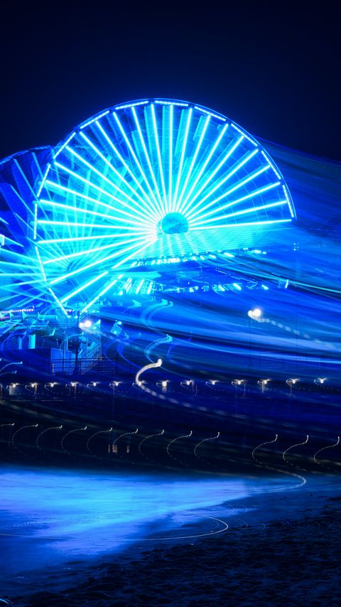 Download wallpaper 2160x3840 ferris wheel, attraction, backlight, long exposure, blue samsung galaxy s4, s5, note, sony xperia z, z1, z2, z3, htc one, lenovo vibe hd background