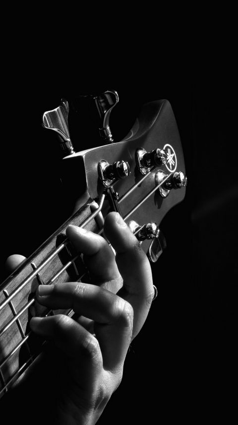 Download wallpaper 2160x3840 guitar, fingerboard, hand, bw, musical instrument samsung galaxy s4, s5, note, sony xperia z, z1, z2, z3, htc one, lenovo vibe hd background