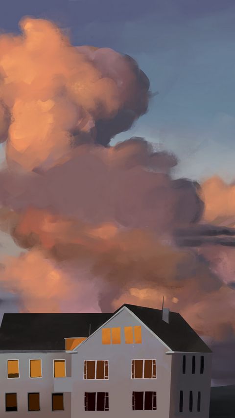 Download wallpaper 2160x3840 house, building, clouds, painting, art samsung galaxy s4, s5, note, sony xperia z, z1, z2, z3, htc one, lenovo vibe hd background