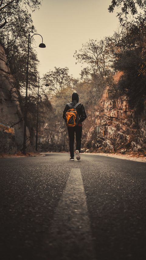 Download wallpaper 2160x3840 sadness, loneliness, alone, backpack, road samsung galaxy s4, s5, note, sony xperia z, z1, z2, z3, htc one, lenovo vibe hd background