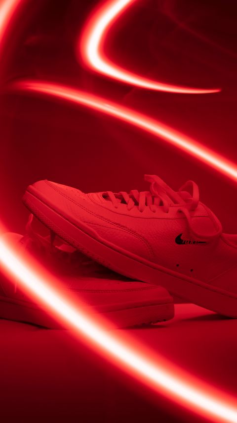 Download wallpaper 2160x3840 sneakers, shoes, stripes, glow, red samsung galaxy s4, s5, note, sony xperia z, z1, z2, z3, htc one, lenovo vibe hd background