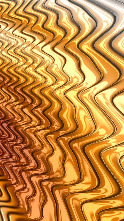 Download wallpaper 2160x3840 waves, wavy, gold, metal, glossy hd background