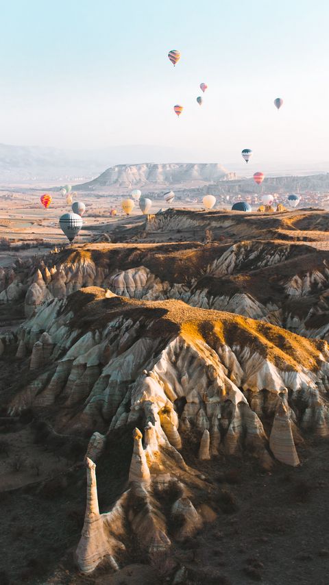 Download wallpaper 2160x3840 balloons, colorful, mountains, rocks, valley samsung galaxy s4, s5, note, sony xperia z, z1, z2, z3, htc one, lenovo vibe hd background