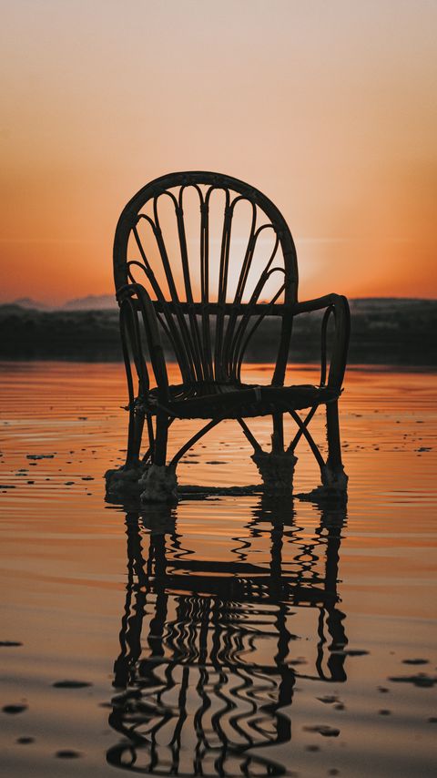 Download wallpaper 2160x3840 chair, sea, sunset, reflection, water samsung galaxy s4, s5, note, sony xperia z, z1, z2, z3, htc one, lenovo vibe hd background