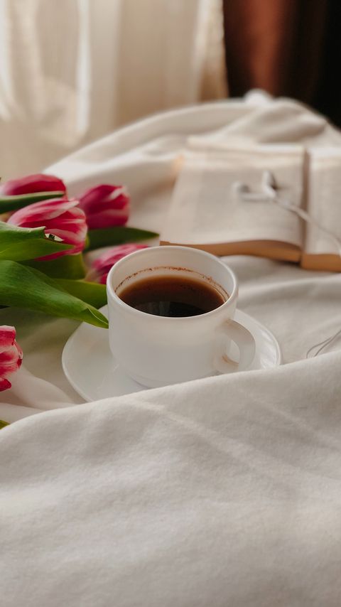 Download wallpaper 2160x3840 coffee, cup, tulips, book, cloth samsung galaxy s4, s5, note, sony xperia z, z1, z2, z3, htc one, lenovo vibe hd background