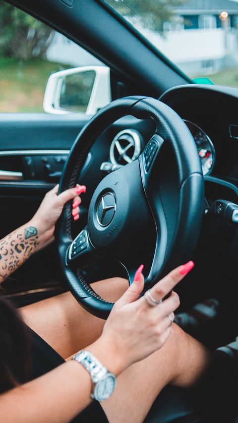 Download wallpaper 2160x3840 mercedes benz, car, steering wheel, hands, tattoo, girl samsung galaxy s4, s5, note, sony xperia z, z1, z2, z3, htc one, lenovo vibe hd background