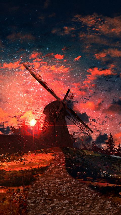 Download wallpaper 2160x3840 mill, road, particles, sky, art samsung galaxy s4, s5, note, sony xperia z, z1, z2, z3, htc one, lenovo vibe hd background