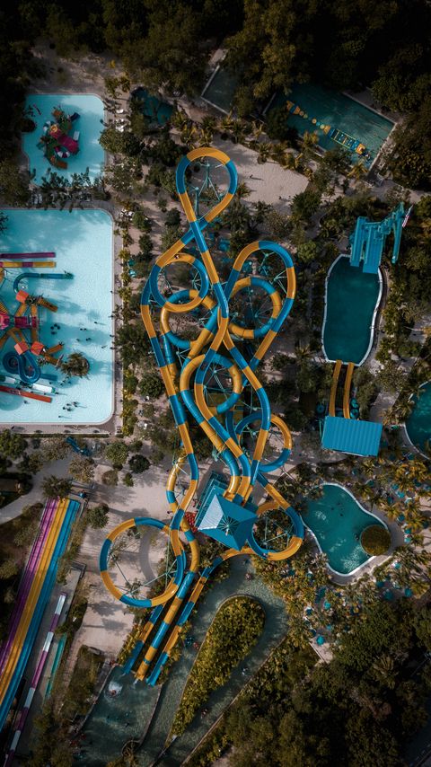 Download wallpaper 2160x3840 water park, slides, pool, entertainment, aerial view samsung galaxy s4, s5, note, sony xperia z, z1, z2, z3, htc one, lenovo vibe hd background