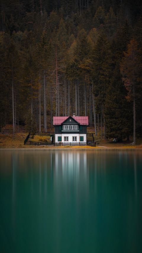 Download wallpaper 2160x3840 building, lake, trees, forest samsung galaxy s4, s5, note, sony xperia z, z1, z2, z3, htc one, lenovo vibe hd background