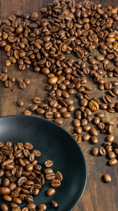 Download wallpaper 2160x3840 coffee beans, beans, brown, macro, plate samsung galaxy s4, s5, note, sony xperia z, z1, z2, z3, htc one, lenovo vibe hd background