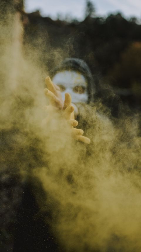 Download wallpaper 2160x3840 mask, hands, colored smoke, particles samsung galaxy s4, s5, note, sony xperia z, z1, z2, z3, htc one, lenovo vibe hd background