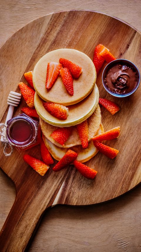 Download wallpaper 2160x3840 pancakes, pastries, fruits, strawberries, chocolate, board samsung galaxy s4, s5, note, sony xperia z, z1, z2, z3, htc one, lenovo vibe hd background