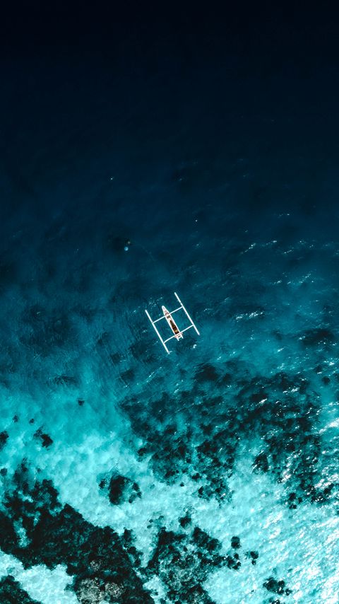 Download wallpaper 2160x3840 boat, reef, aerial view, sea samsung galaxy s4, s5, note, sony xperia z, z1, z2, z3, htc one, lenovo vibe hd background