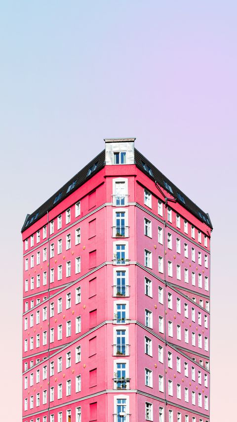 Download wallpaper 2160x3840 building, facade, minimalism, pink, architecture samsung galaxy s4, s5, note, sony xperia z, z1, z2, z3, htc one, lenovo vibe hd background