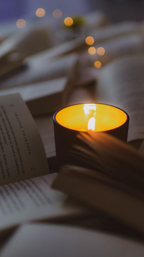 Download wallpaper 2160x3840 candle, book, comfort, glow samsung galaxy s4, s5, note, sony xperia z, z1, z2, z3, htc one, lenovo vibe hd background